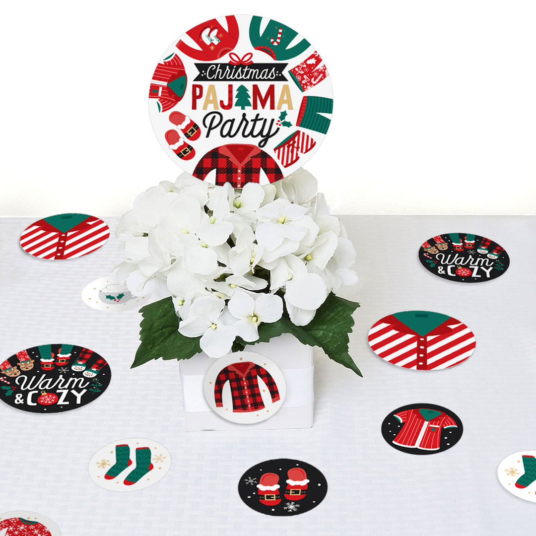 Christmas Pajamas - Holiday Plaid PJ Party Giant Circle Confetti - Party Decorations - Large Confetti 27 Count