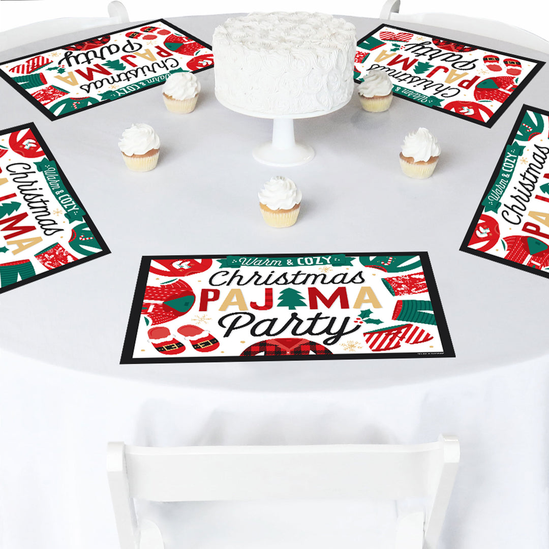 Christmas Pajamas - Paper Holiday Plaid PJ Party Coloring Sheets - Activity Placemats - Set of 16