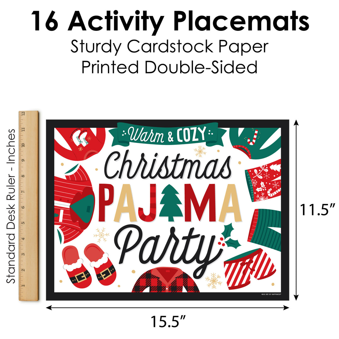 Christmas Pajamas - Paper Holiday Plaid PJ Party Coloring Sheets - Activity Placemats - Set of 16