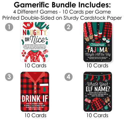 Christmas Pajamas - 4 Holiday Plaid PJ Party Games - 10 Cards Each - Gamerific Bundle
