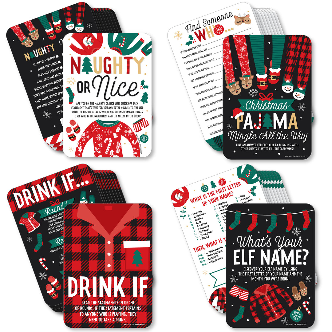 Christmas Pajamas - 4 Holiday Plaid PJ Party Games - 10 Cards Each - Gamerific Bundle