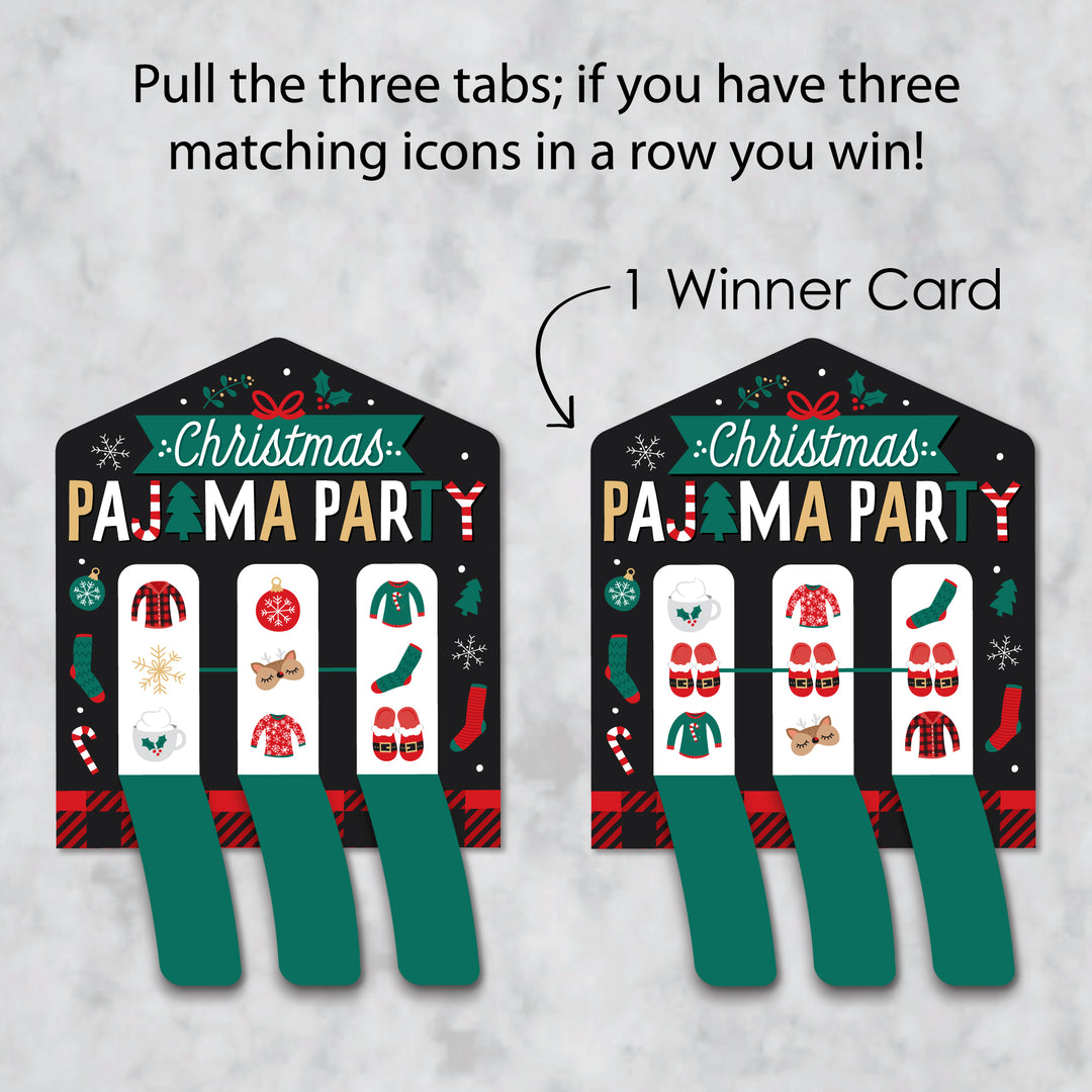 Christmas Pajamas - Holiday Plaid PJ Party Game Pickle Cards - Pull Tabs 3-in-a-Row - Set of 12