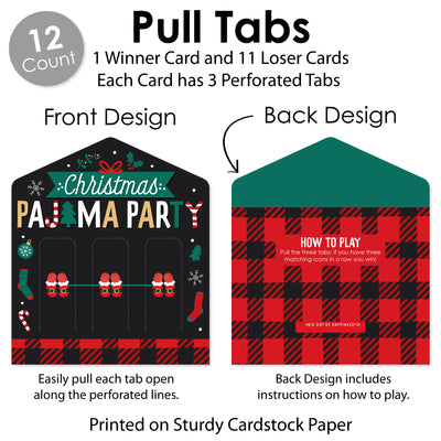 Christmas Pajamas - Holiday Plaid PJ Party Game Pickle Cards - Pull Tabs 3-in-a-Row - Set of 12