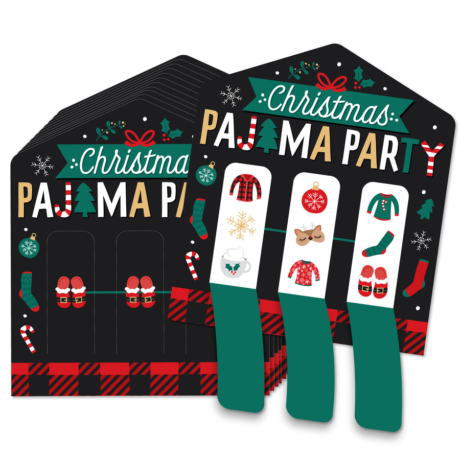 Christmas Pajamas - Holiday Plaid PJ Party Game Pickle Cards - Pull Tabs 3-in-a-Row - Set of 12