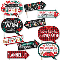 Funny Christmas Pajamas - Holiday Plaid PJ Party Photo Booth Props Kit - 10 Piece