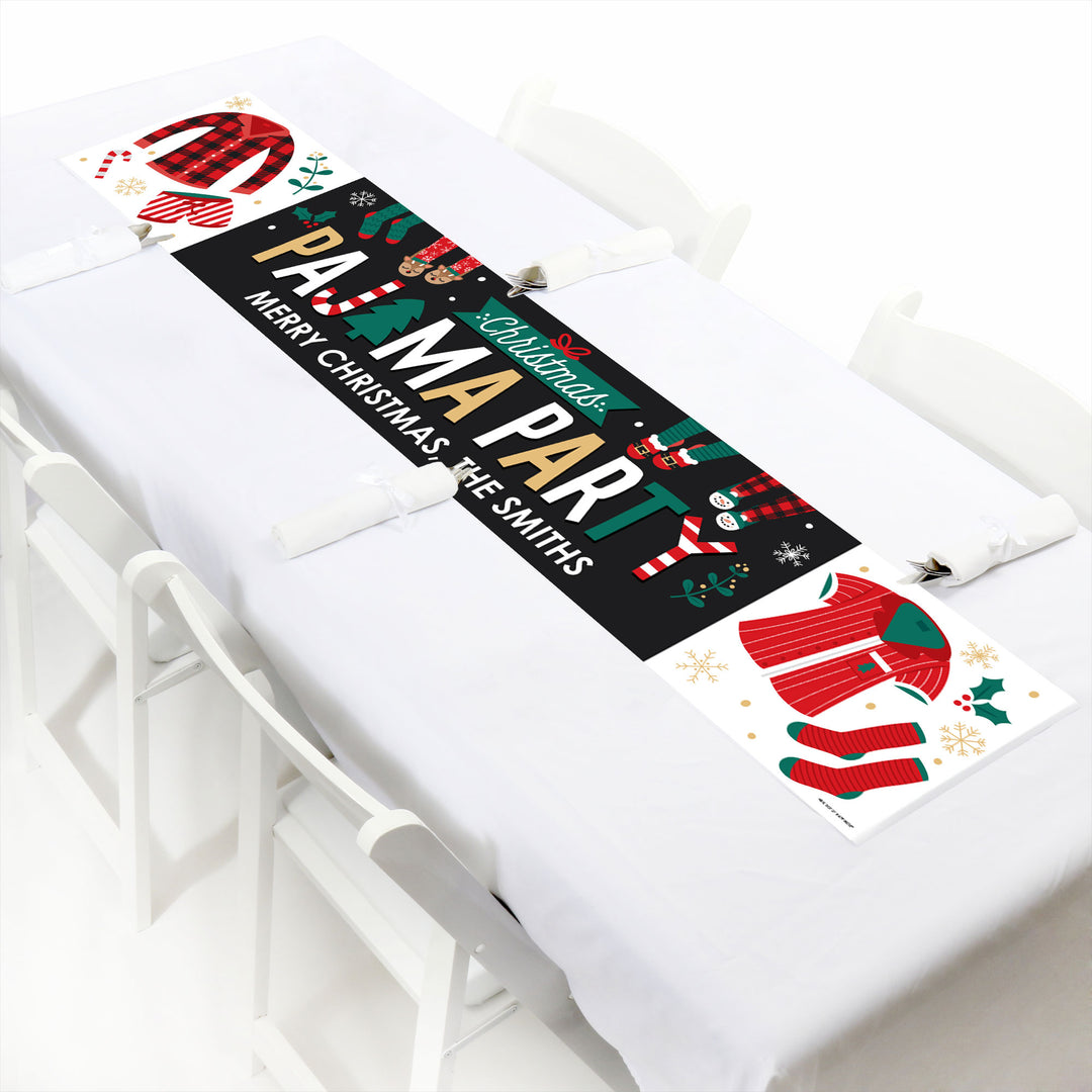 Christmas Pajamas - Personalized Holiday Plaid PJ Party Banner