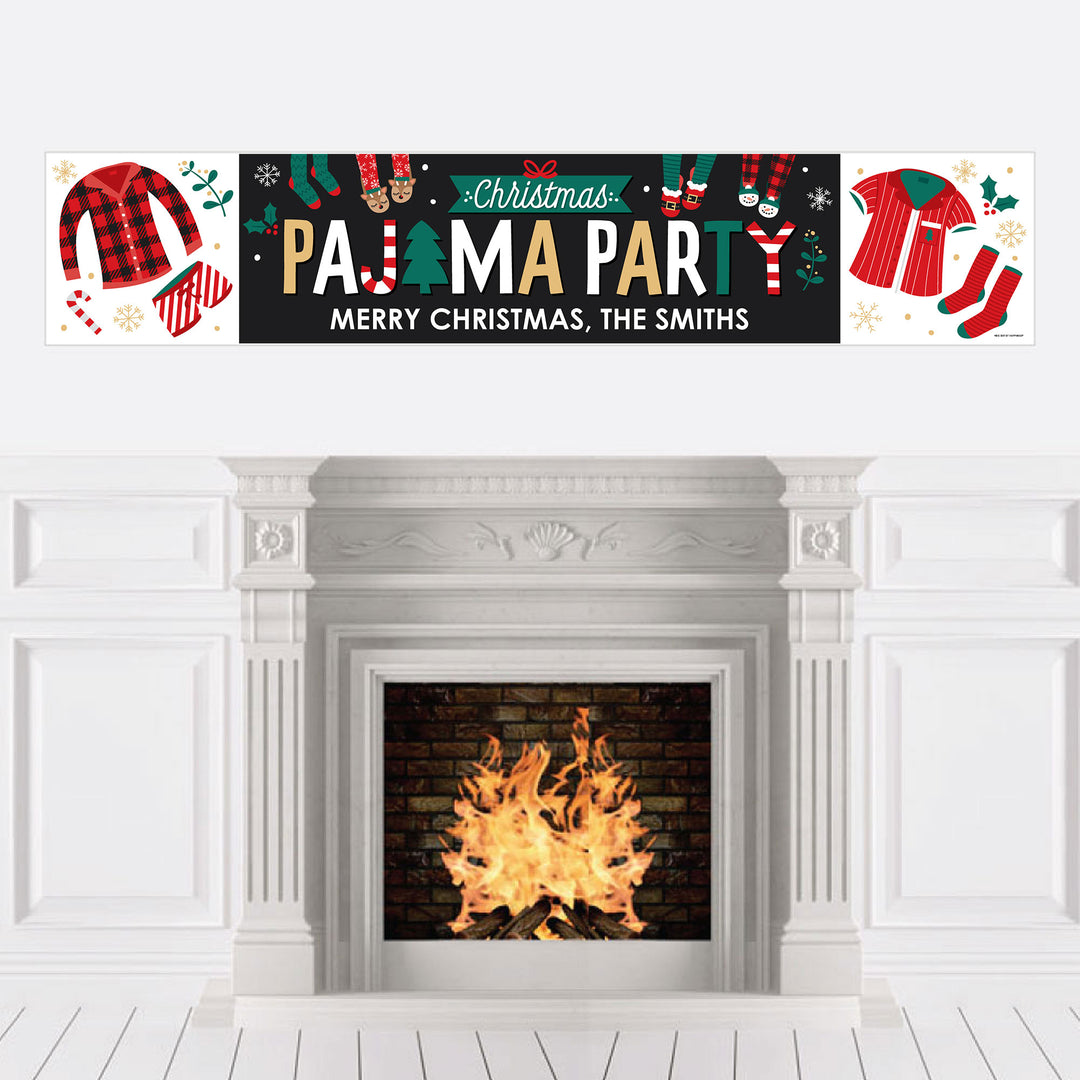 Christmas Pajamas - Personalized Holiday Plaid PJ Party Banner