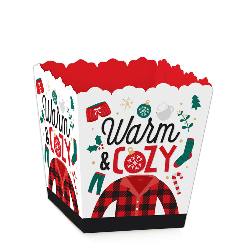Christmas Pajamas - Party Mini Favor Boxes - Holiday Plaid PJ Party Treat Candy Boxes - Set of 12