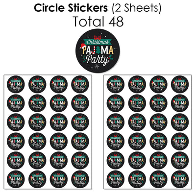 Christmas Pajamas - Mini Candy Bar Wrappers, Round Candy Stickers and Circle Stickers - Holiday Plaid PJ Party Candy Favor Sticker Kit - 304 Pieces