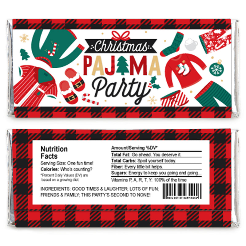 Christmas Pajamas - Candy Bar Wrapper Holiday Plaid PJ Party Favors - Set of 24