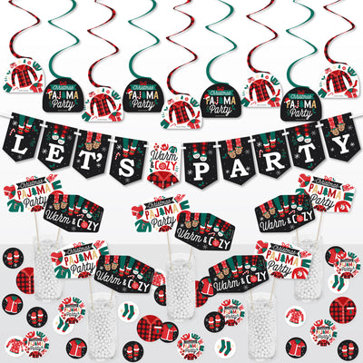 Christmas Pajamas - Holiday Plaid PJ Party Supplies Decoration Kit - Decor Galore Party Pack - 51 Pieces