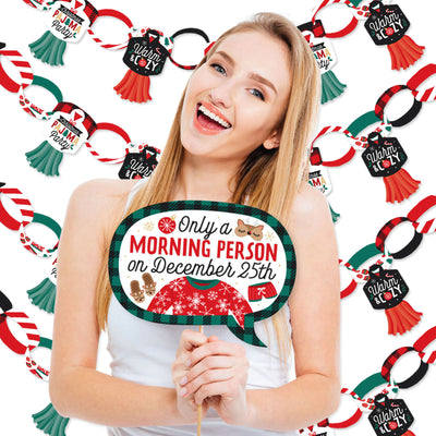 Christmas Pajamas - Banner and Photo Booth Decorations - Holiday Plaid PJ Party Supplies Kit - Doterrific Bundle