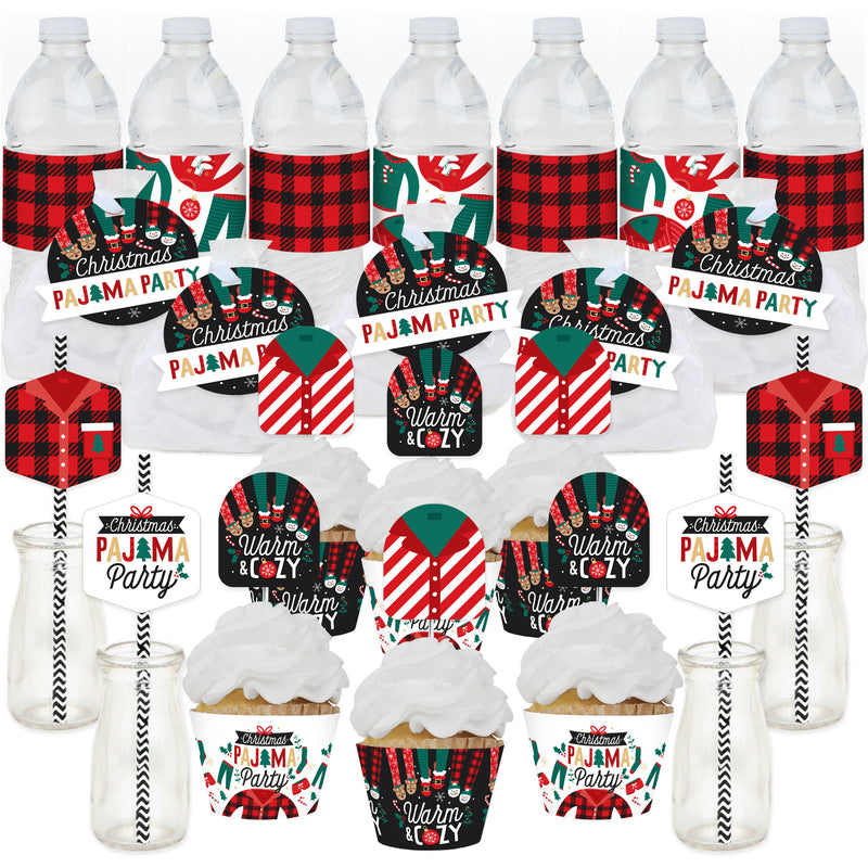 Christmas Pajamas - Holiday Plaid PJ Party Favors and Cupcake Kit - Fabulous Favor Party Pack - 100 Pieces