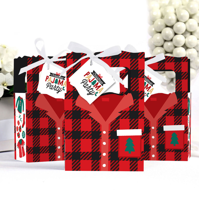 Christmas Pajamas - Holiday Plaid PJ Party Favor Boxes - Set of 12