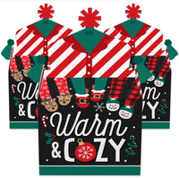 Christmas Pajamas - Treat Box Party Favors - Holiday Plaid PJ Party Goodie Gable Boxes - Set of 12