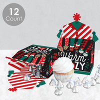 Christmas Pajamas - Treat Box Party Favors - Holiday Plaid PJ Party Goodie Gable Boxes - Set of 12