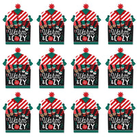 Christmas Pajamas - Treat Box Party Favors - Holiday Plaid PJ Party Goodie Gable Boxes - Set of 12