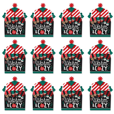 Christmas Pajamas - Treat Box Party Favors - Holiday Plaid PJ Party Goodie Gable Boxes - Set of 12