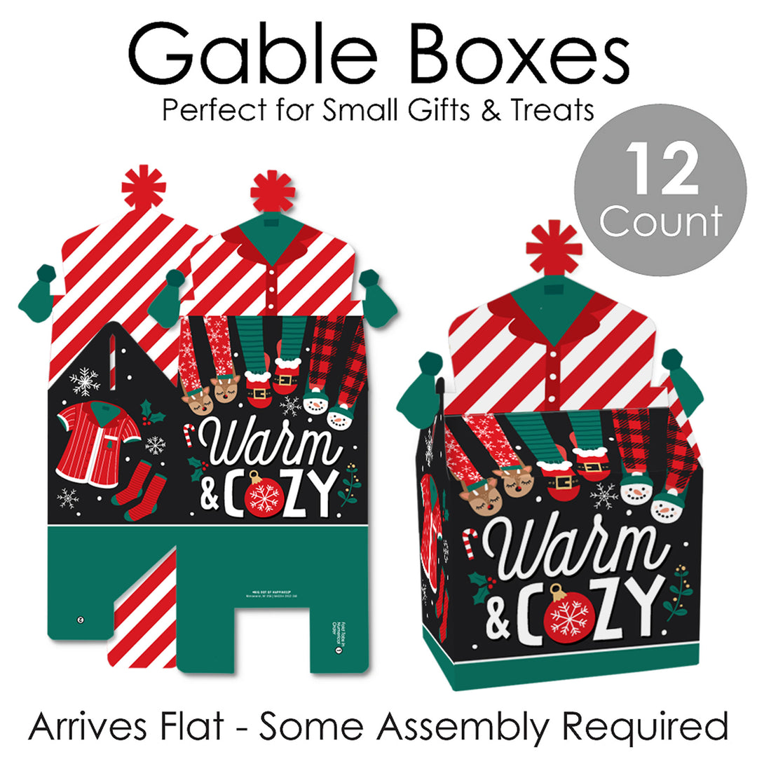 Christmas Pajamas - Treat Box Party Favors - Holiday Plaid PJ Party Goodie Gable Boxes - Set of 12