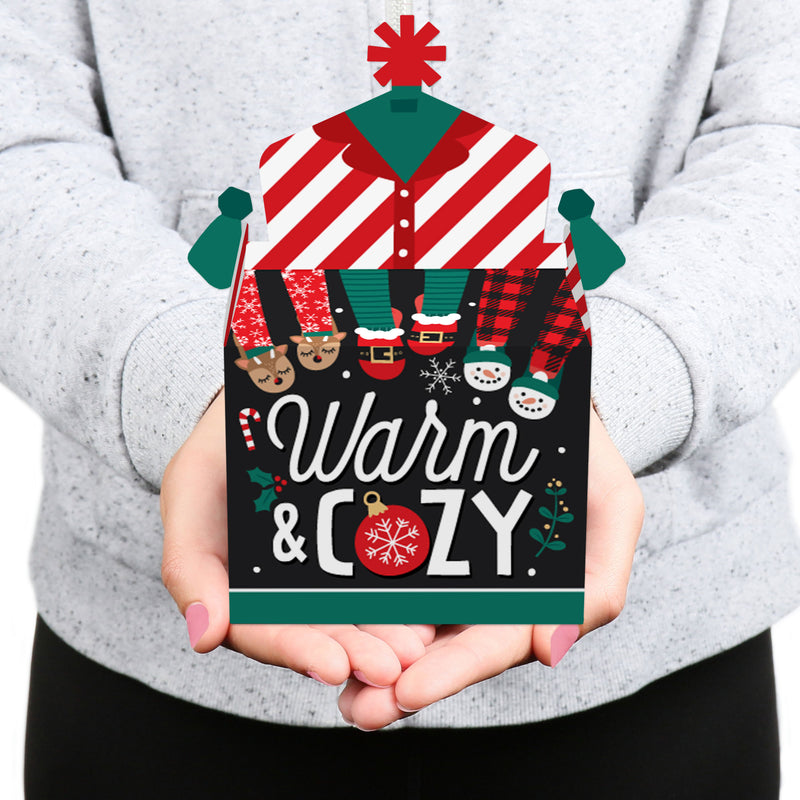 Christmas Pajamas - Treat Box Party Favors - Holiday Plaid PJ Party Goodie Gable Boxes - Set of 12
