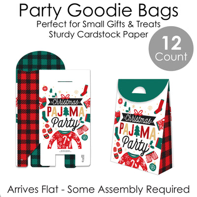 Christmas Pajamas - Holiday Plaid PJ Gift Favor Bag - Party Goodie Boxes - Set of 12