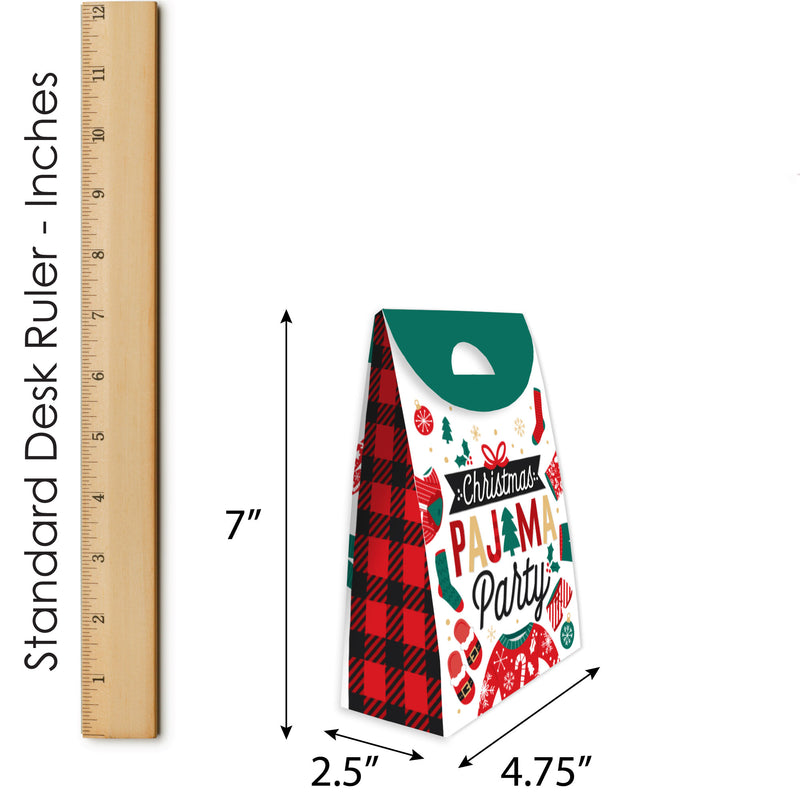Christmas Pajamas - Holiday Plaid PJ Gift Favor Bag - Party Goodie Boxes - Set of 12