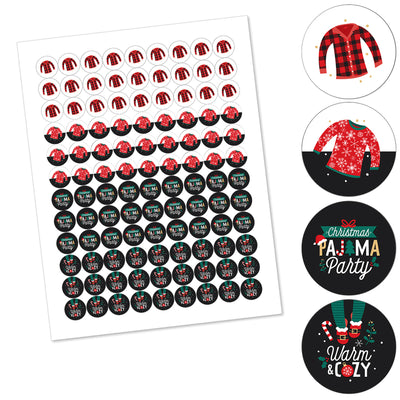 Christmas Pajamas - Holiday Plaid PJ Party Round Candy Sticker Favors - Labels Fit Chocolate Candy (1 sheet of 108)