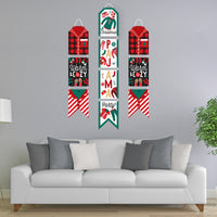 Christmas Pajamas - Hanging Vertical Paper Door Banners - Holiday Plaid PJ Party Wall Decoration Kit - Indoor Door Decor