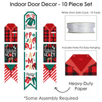 Christmas Pajamas - Hanging Vertical Paper Door Banners - Holiday Plaid PJ Party Wall Decoration Kit - Indoor Door Decor