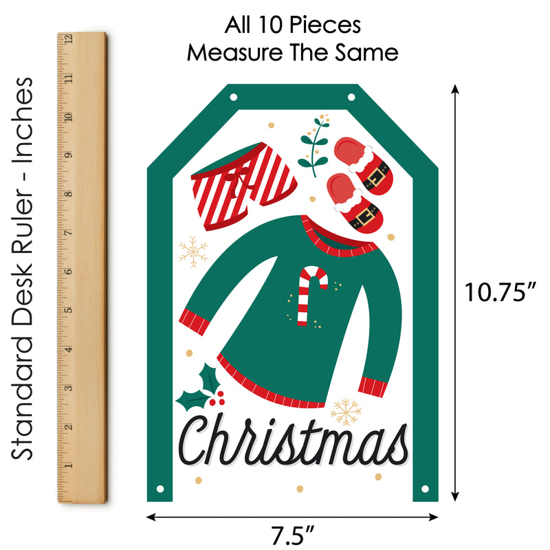 Christmas Pajamas - Hanging Vertical Paper Door Banners - Holiday Plaid PJ Party Wall Decoration Kit - Indoor Door Decor