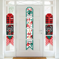 Christmas Pajamas - Hanging Vertical Paper Door Banners - Holiday Plaid PJ Party Wall Decoration Kit - Indoor Door Decor