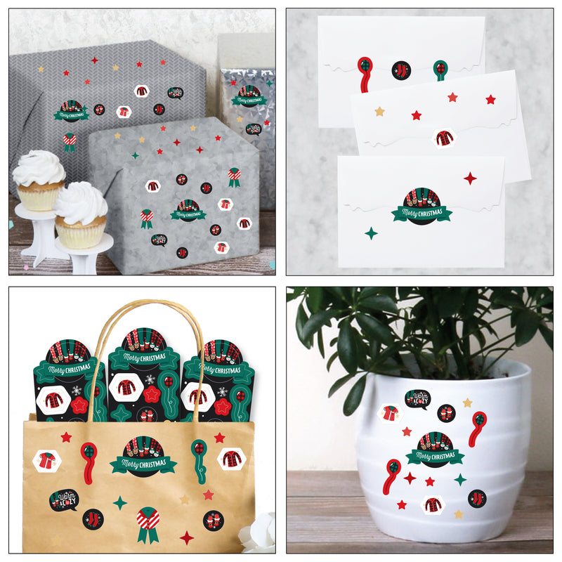 Christmas Pajamas - Holiday Plaid PJ Party Favor Kids Stickers - 16 Sheets - 256 Stickers