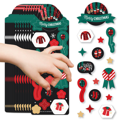 Christmas Pajamas - Holiday Plaid PJ Party Favor Kids Stickers - 16 Sheets - 256 Stickers