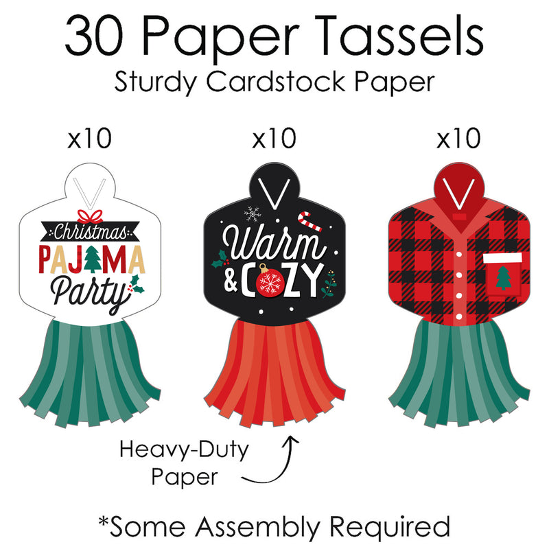Christmas Pajamas - 90 Chain Links and 30 Paper Tassels Decoration Kit - Holiday Plaid PJ Party Paper Chains Garland - 21 feet