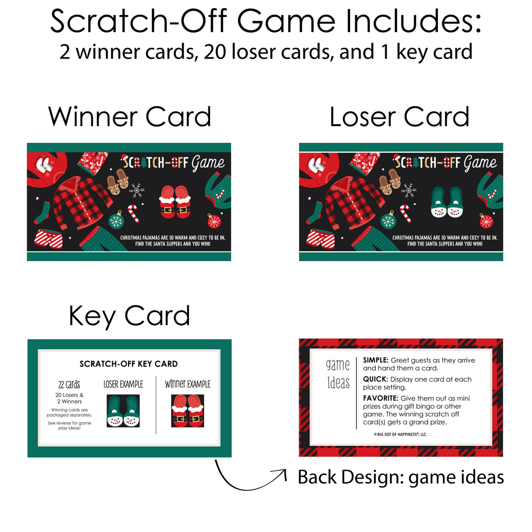 Christmas Pajamas - Holiday Plaid PJ Party Game Scratch Off Cards - 22 Count