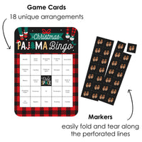 Christmas Pajamas - Bingo Cards and Markers - Holiday Plaid PJ Party Bingo Game - Set of 18