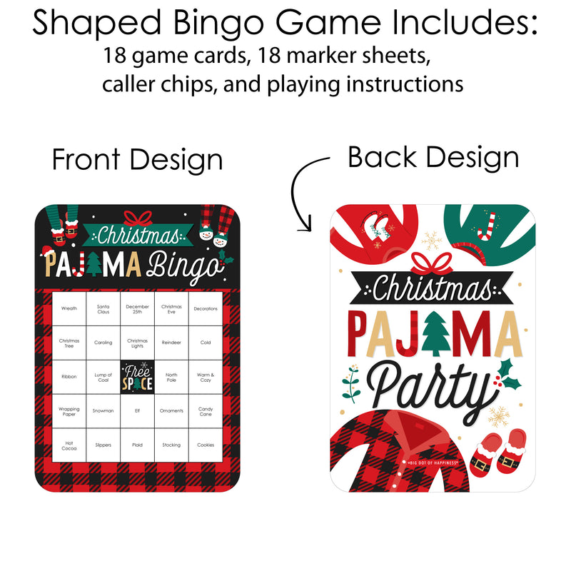 Christmas Pajamas - Bingo Cards and Markers - Holiday Plaid PJ Party Bingo Game - Set of 18