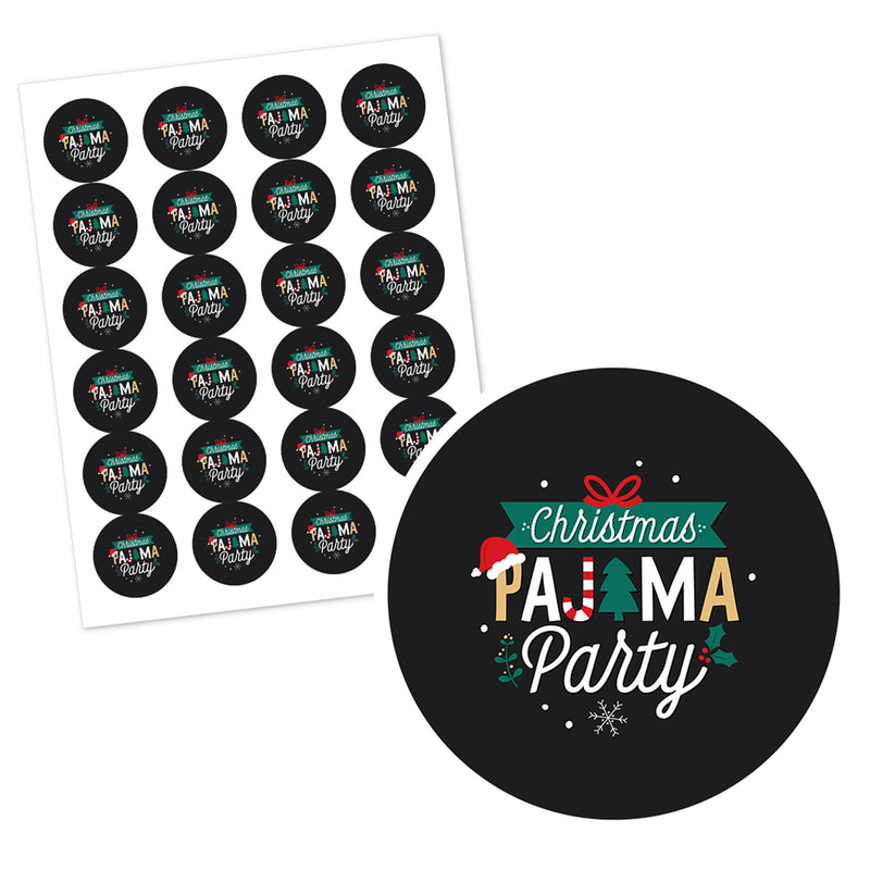 Personalized Christmas Pajamas - Custom Holiday Plaid PJ Party Favor Circle Sticker Labels - Custom Text - 24 Count
