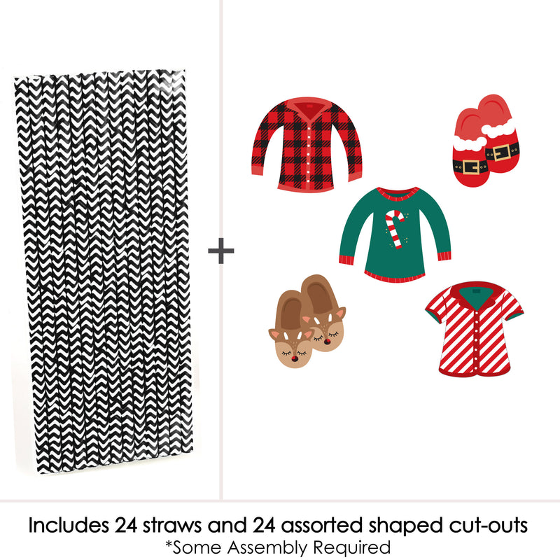 Christmas Pajamas - Paper Straw Decor - Holiday Plaid PJ Party Striped Decorative Straws - Set of 24