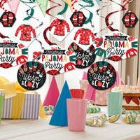 Christmas Pajamas - Holiday Plaid PJ Party Hanging Decor - Party Decoration Swirls - Set of 40