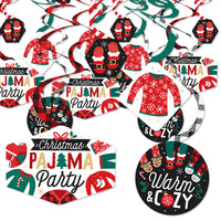 Christmas Pajamas - Holiday Plaid PJ Party Hanging Decor - Party Decoration Swirls - Set of 40