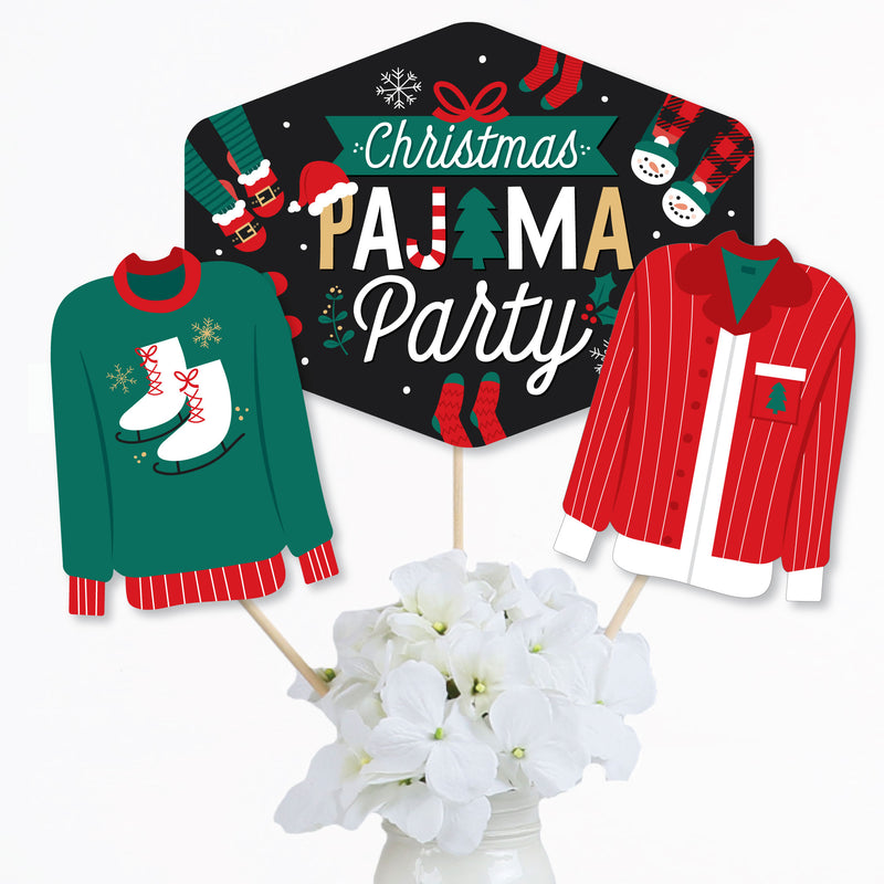 Christmas Pajamas - Holiday Plaid PJ Party Centerpiece Sticks - Table Toppers - Set of 15