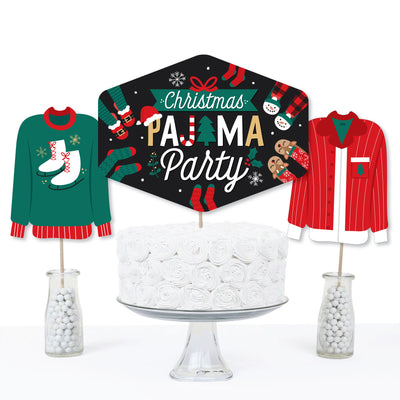 Christmas Pajamas - Holiday Plaid PJ Party Centerpiece Sticks - Table Toppers - Set of 15