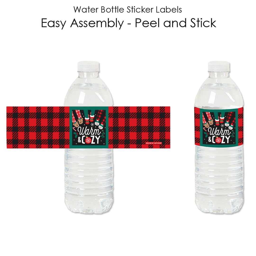 Christmas Pajamas - Holiday Plaid PJ Party Water Bottle Sticker Labels - Set of 20