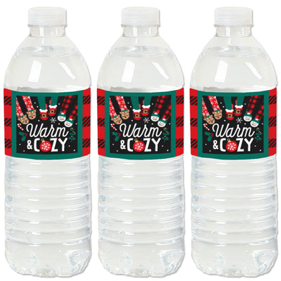 Christmas Pajamas - Holiday Plaid PJ Party Water Bottle Sticker Labels - Set of 20
