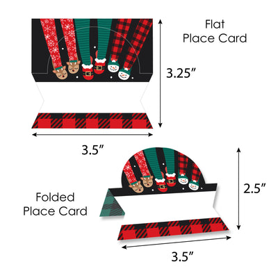 Christmas Pajamas - Holiday Plaid PJ Party Tent Buffet Card - Table Setting Name Place Cards - Set of 24