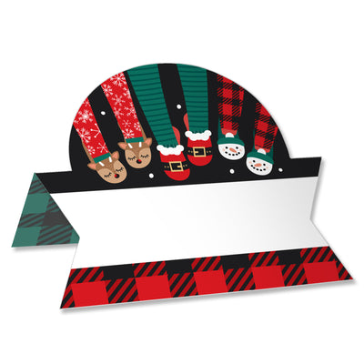 Christmas Pajamas - Holiday Plaid PJ Party Tent Buffet Card - Table Setting Name Place Cards - Set of 24