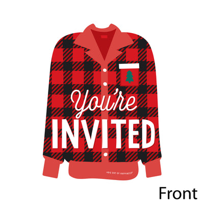 Christmas Pajamas - Shaped Fill-In Invitations - Holiday Plaid PJ Party Invitation Cards with Envelopes - Set of 12