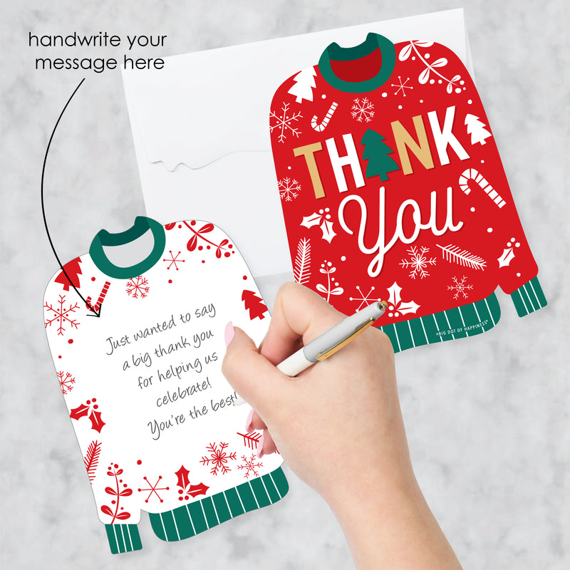 Christmas Pajamas - Shaped Thank You Cards - Holiday Plaid PJ Party Thank You Note Cards with Envelopes - Set of 12