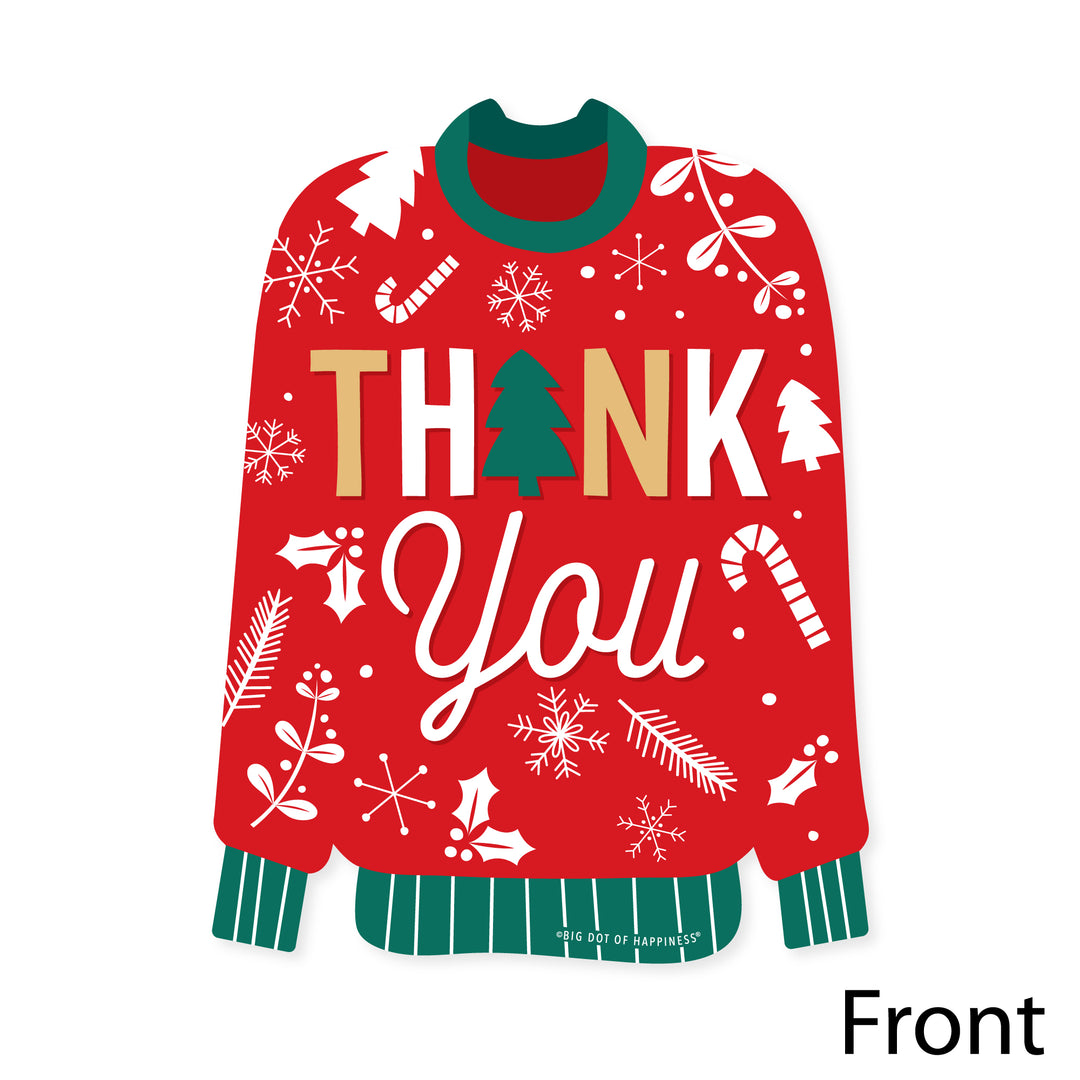 Christmas Pajamas - Shaped Thank You Cards - Holiday Plaid PJ Party Thank You Note Cards with Envelopes - Set of 12